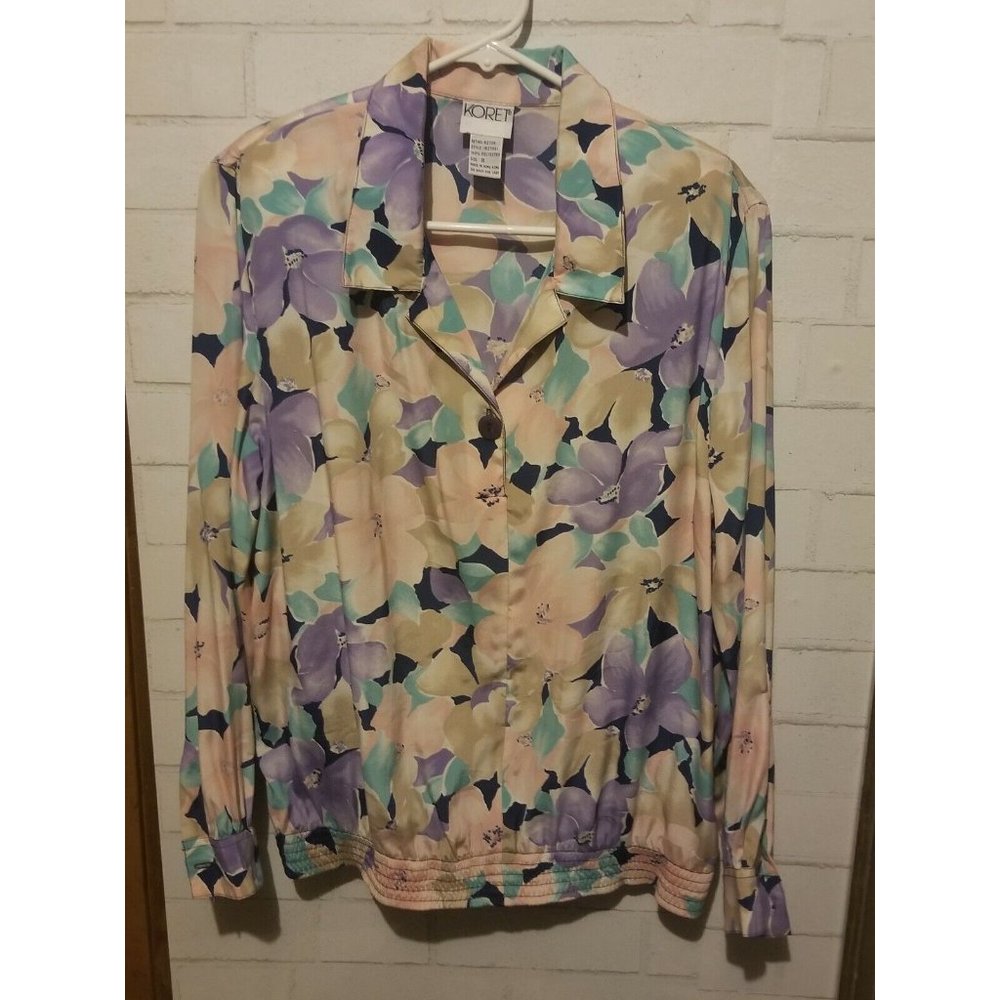 Koret Multicolor Floral Single Button Long Sleeve Banded Waist Blouse Women's 8
